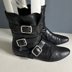 Indie Moto bootie size 7 Belle Sigerson Morrison Black Leather Buckles Emo Punk